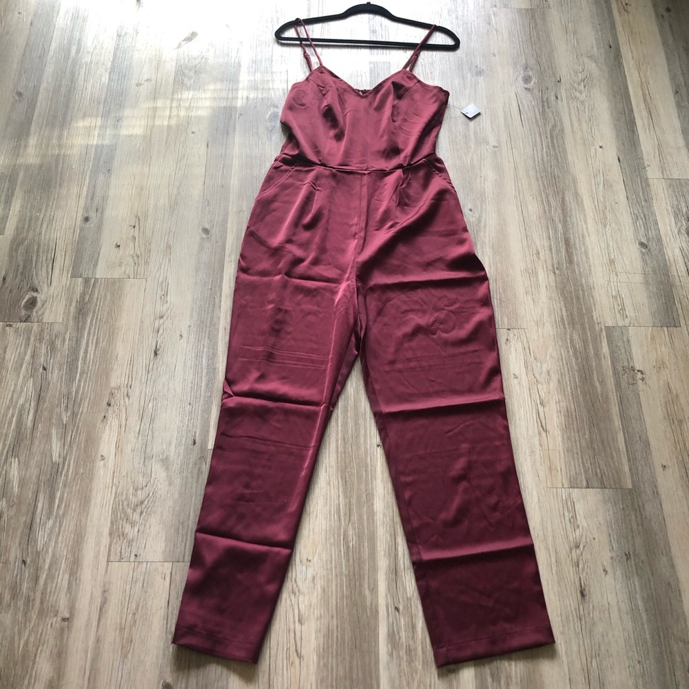 Lulu’s wine satin jumpsuit